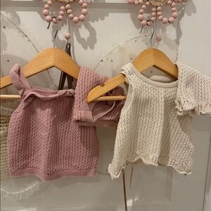 2 Little Planet Pink and Cream Knit Baby Outfits